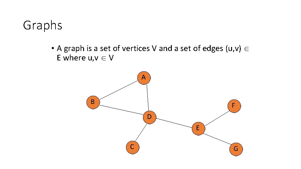 Graphs • A graph is a set of vertices V and a set of