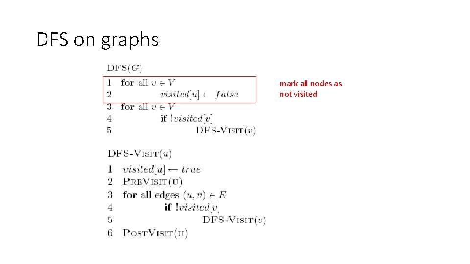 DFS on graphs mark all nodes as not visited 