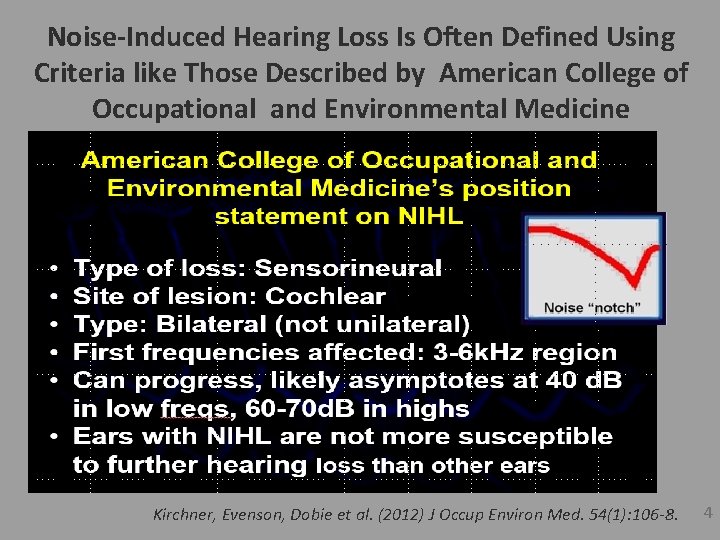 Noise-Induced Hearing Loss Is Often Defined Using Criteria like Those Described by American College