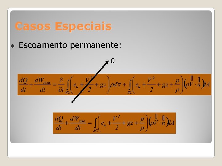 Casos Especiais Escoamento permanente: 0 