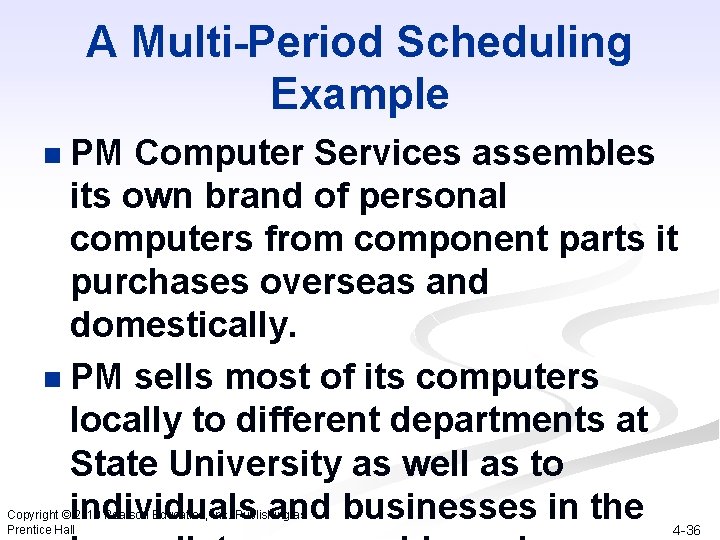 A Multi-Period Scheduling Example PM Computer Services assembles its own brand of personal computers