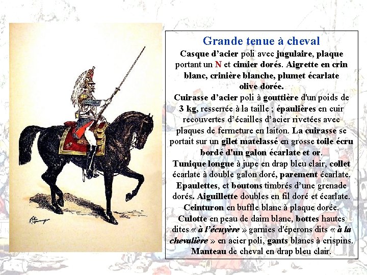 Grande tenue à cheval Casque d’acier poli avec jugulaire, plaque portant un N et