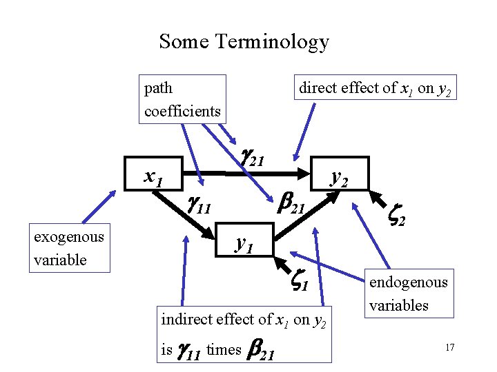 Some Terminology path coefficients x 1 exogenous variable direct effect of x 1 on