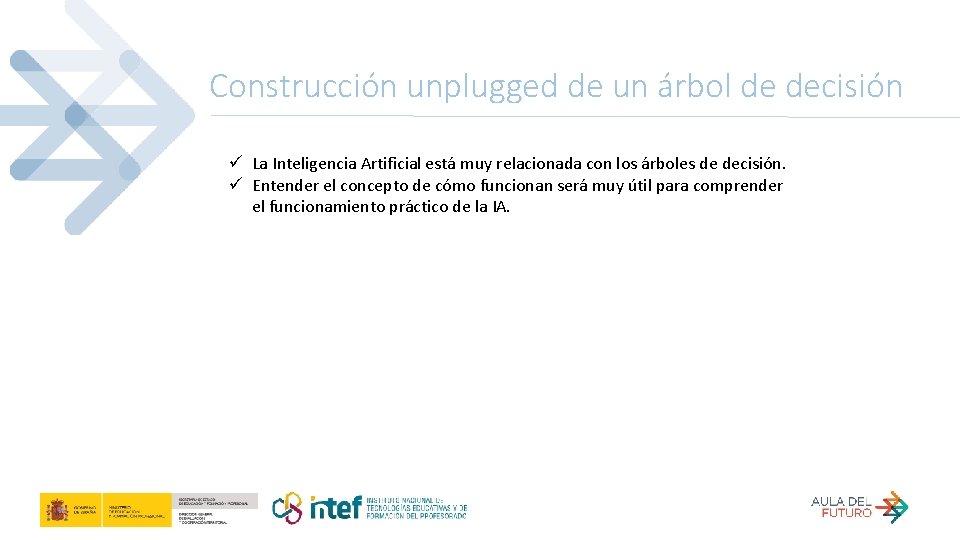 Construcción unplugged de un árbol de decisión ü La Inteligencia Artificial está muy relacionada