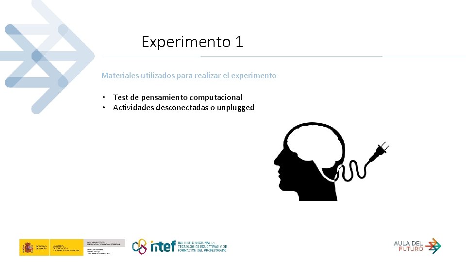 Experimento 1 Materiales utilizados para realizar el experimento • Test de pensamiento computacional •