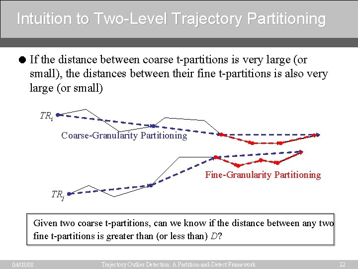 Intuition to Two-Level Trajectory Partitioning = If the distance between coarse t-partitions is very