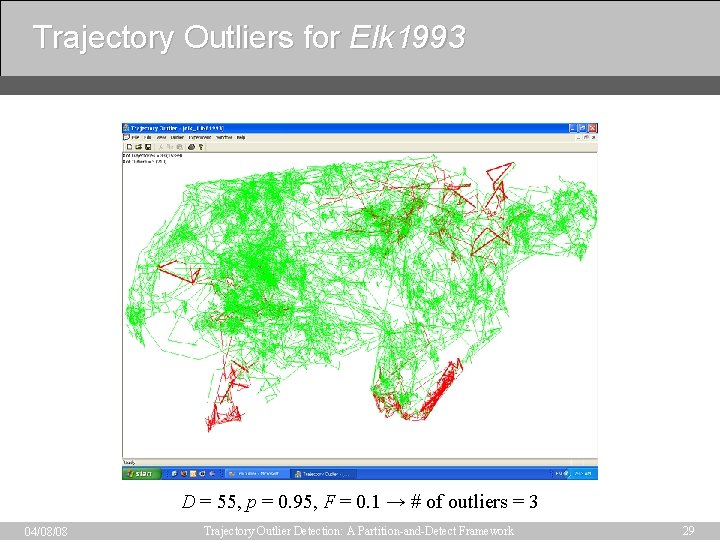 Trajectory Outliers for Elk 1993 D = 55, p = 0. 95, F =