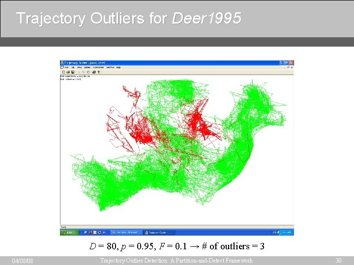 Trajectory Outliers for Deer 1995 D = 80, p = 0. 95, F =