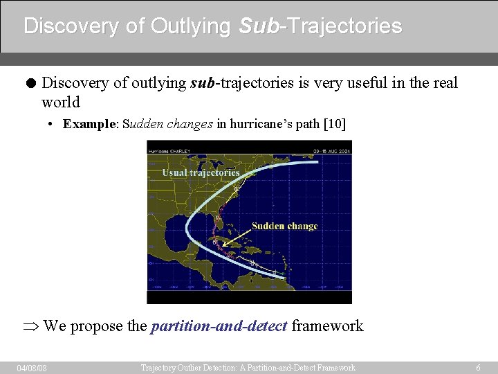 Discovery of Outlying Sub-Trajectories = Discovery of outlying sub-trajectories is very useful in the