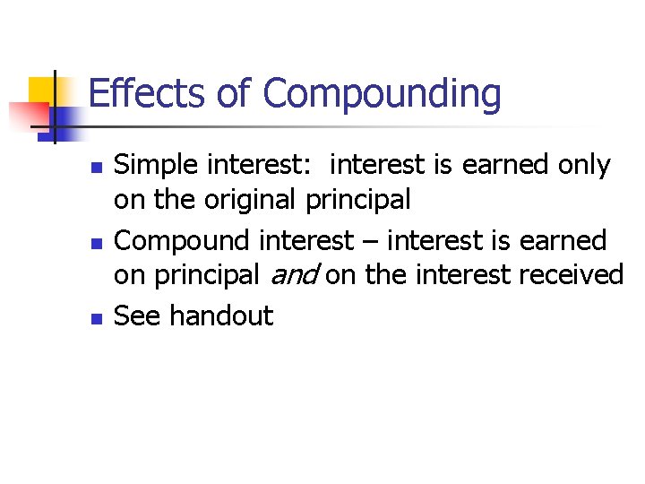Effects of Compounding n n n Simple interest: interest is earned only on the Effects of Compounding n n n Simple interest: interest is earned only on the