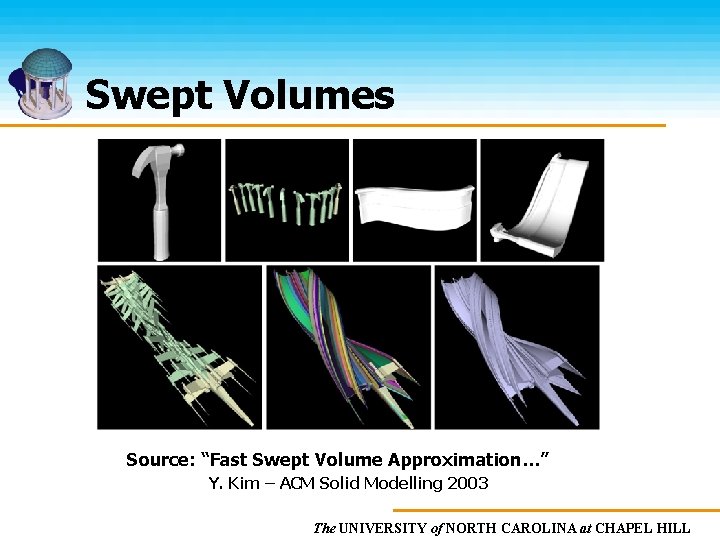 Swept Volumes Source: “Fast Swept Volume Approximation…” Y. Kim – ACM Solid Modelling 2003