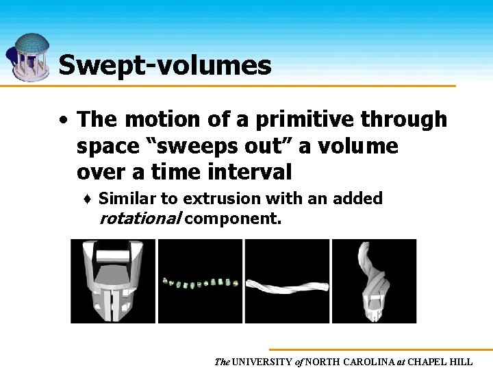 Swept-volumes • The motion of a primitive through space “sweeps out” a volume over