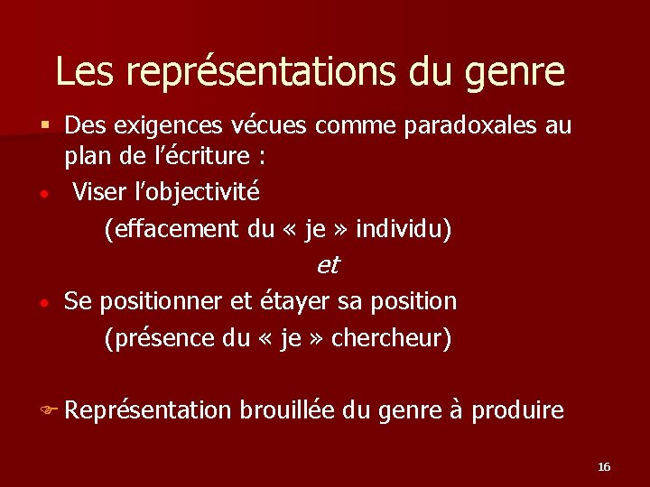 Les représentations du genre § Des exigences vécues comme paradoxales au plan de l’écriture