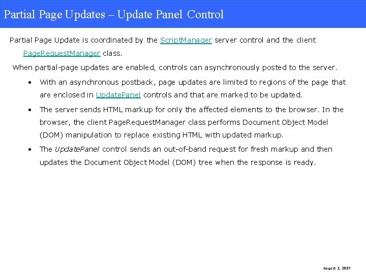 Partial Page Updates. Update Panel Control Partial Page Updates – Update Panel Control Partial