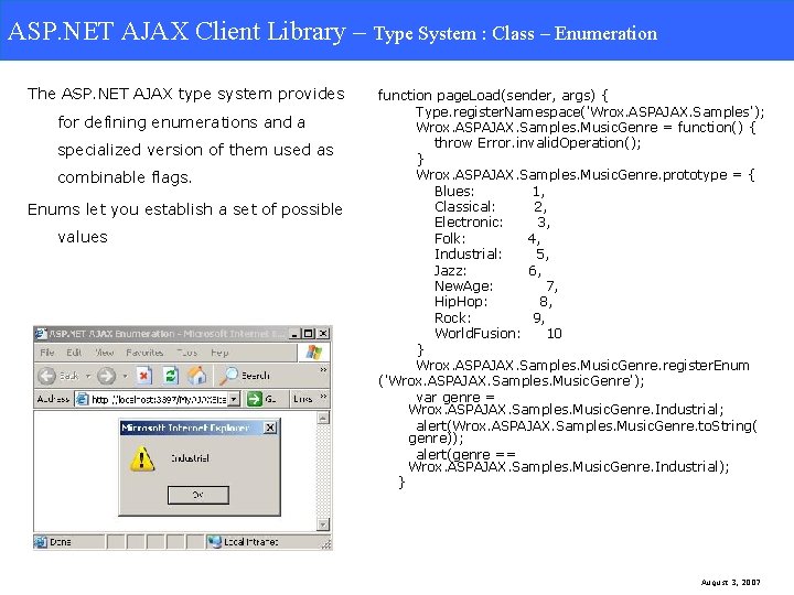 ASP. NET AJAX Client Library – Type System: Class-Enumeration System : Class – Enumeration