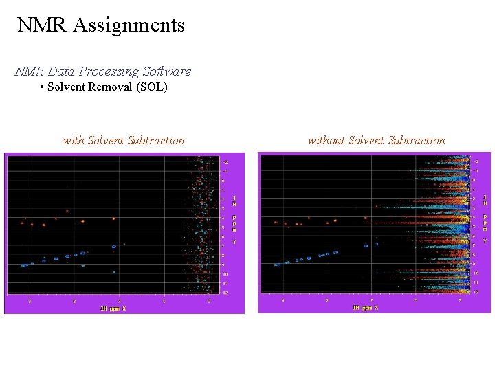 NMR Assignments NMR Data Processing Software • Solvent Removal (SOL) with Solvent Subtraction without