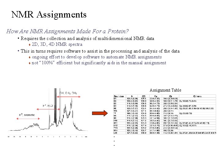 NMR Assignments How Are NMR Assignments Made For a Protein? • Requires the collection