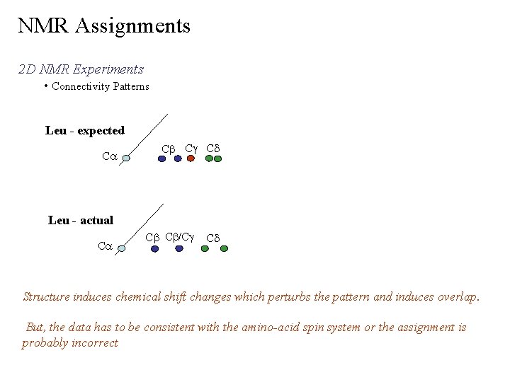 NMR Assignments 2 D NMR Experiments • Connectivity Patterns Leu - expected Ca Cb