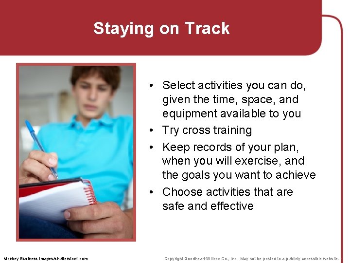 Staying on Track • Select activities you can do, given the time, space, and Staying on Track • Select activities you can do, given the time, space, and
