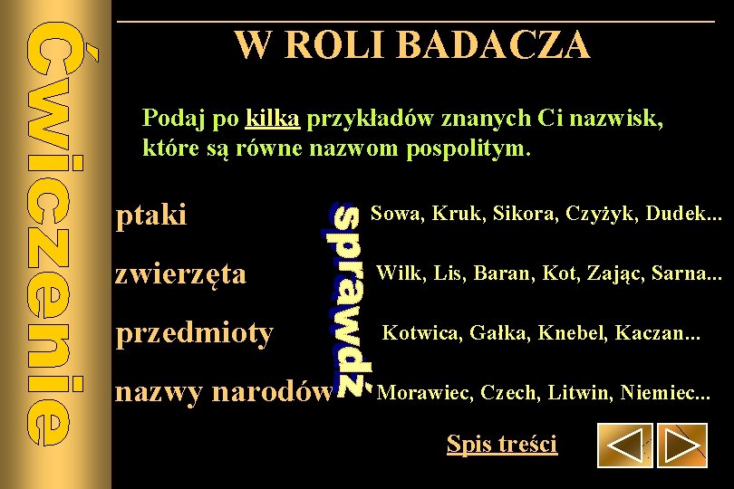 W ROLI BADACZA Podaj po kilka przykładów znanych Ci nazwisk, które są równe nazwom