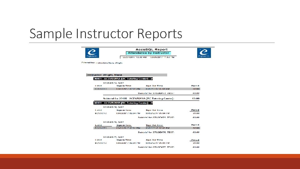 Sample Instructor Reports 