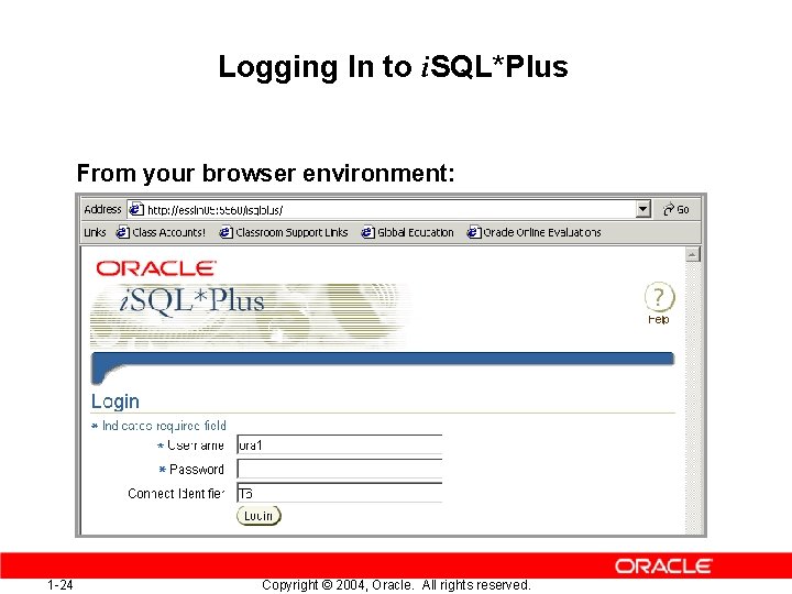 Logging In to i. SQL*Plus From your browser environment: 1 -24 Copyright © 2004,