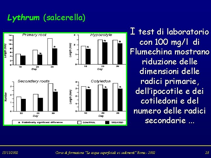 Lythrum (salcerella) I test di laboratorio con 100 mg/l di Flumechina mostrano riduzione delle