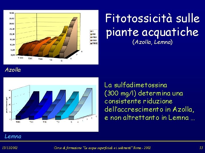 Fitotossicità sulle piante acquatiche (Azolla, Lemna) Azolla La sulfadimetossina (300 mg/l) determina una consistente