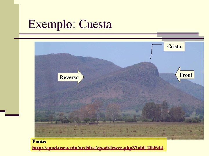 Exemplo: Cuesta Crista Reverso Fonte: http: //epod. usra. edu/archive/epodviewer. php 3? oid=204544 Front 