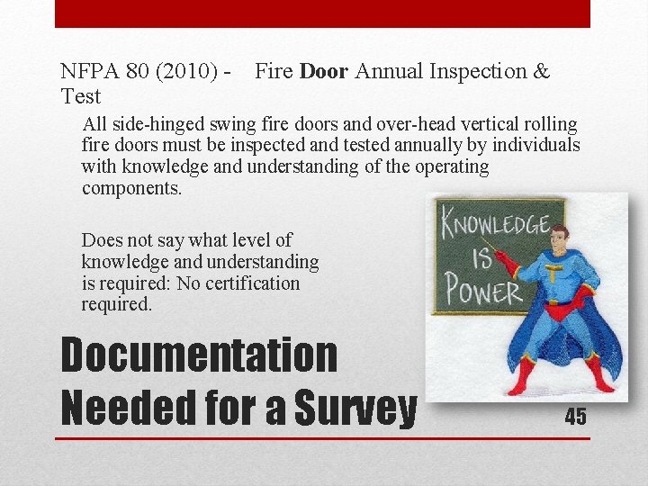 NFPA 80 (2010) Test Fire Door Annual Inspection & All side-hinged swing fire doors
