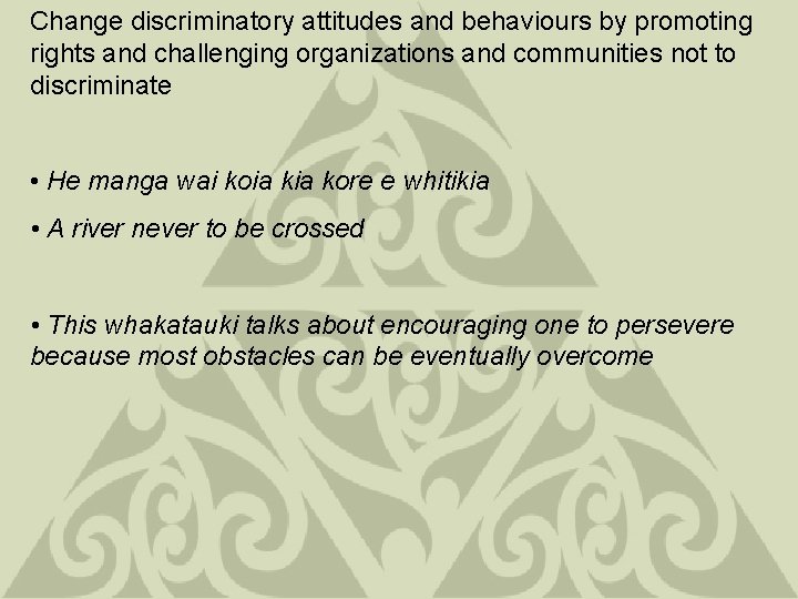 Change discriminatory attitudes and behaviours by promoting rights and challenging organizations and communities not