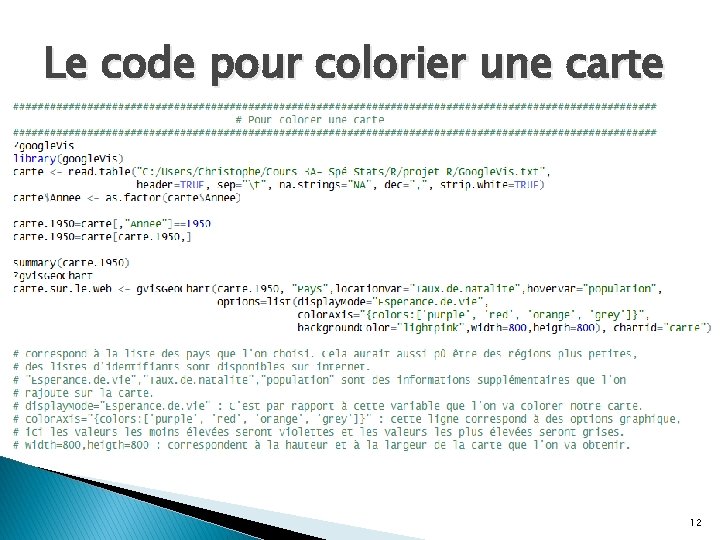 Le code pour colorier une carte 12 Le code pour colorier une carte 12