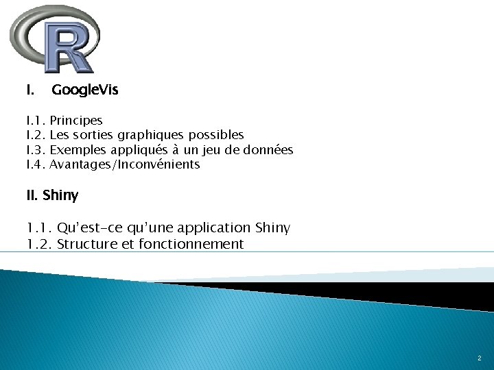 I. Google. Vis I. 1. I. 2. I. 3. I. 4. Principes Les sorties I. Google. Vis I. 1. I. 2. I. 3. I. 4. Principes Les sorties