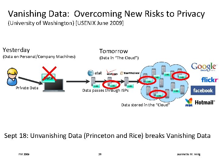 Vanishing Data: Overcoming New Risks to Privacy (University of Washington) [USENIX June 2009] Yesterday