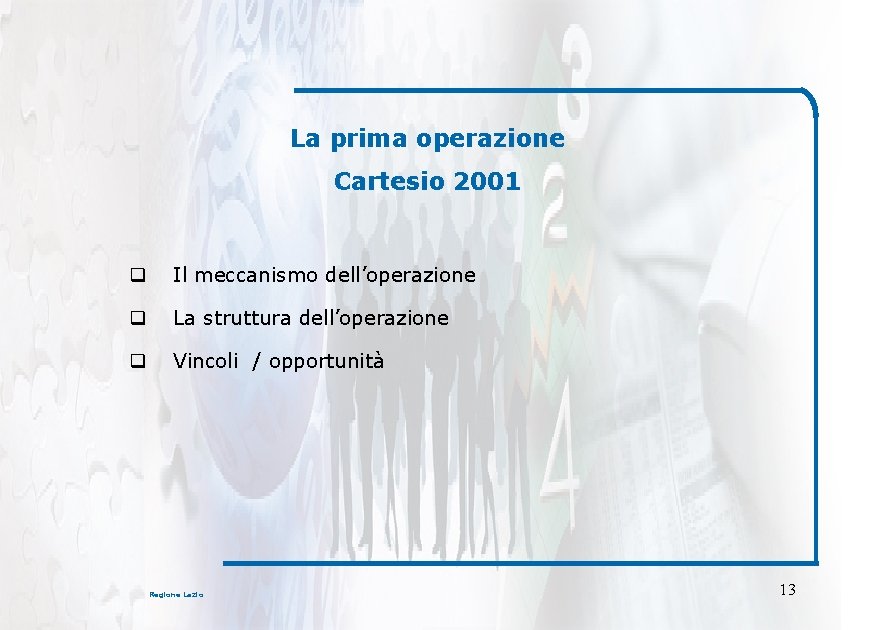 La prima operazione Cartesio 2001 q Il meccanismo dell’operazione q La struttura dell’operazione q