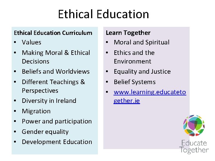 Ethical Education Curriculum • Values • Making Moral & Ethical Decisions • Beliefs and
