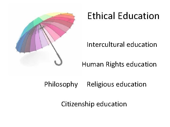 Ethical Education Intercultural education Human Rights education Philosophy Religious education Citizenship education 