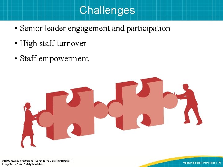 Challenges • Senior leader engagement and participation • High staff turnover • Staff empowerment