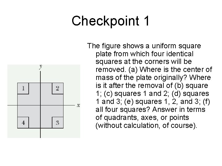 Checkpoint 1 The figure shows a uniform square plate from which four identical squares