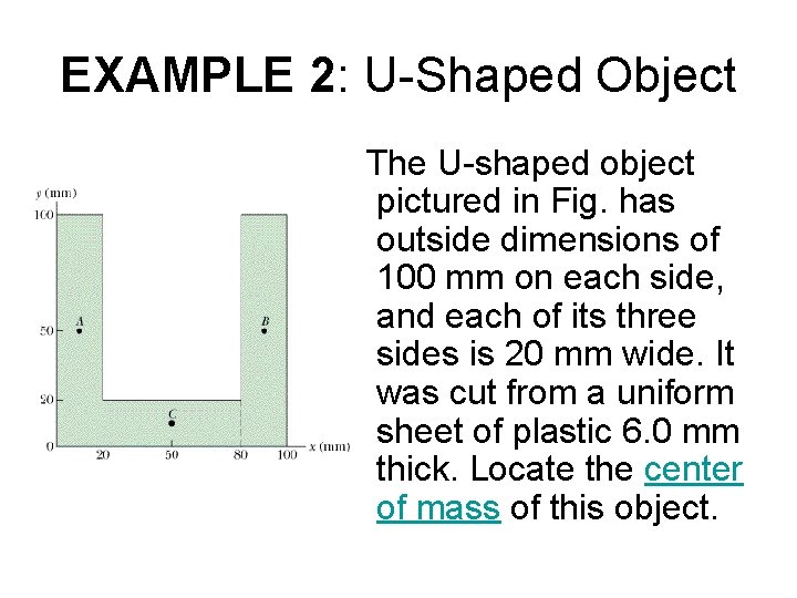 EXAMPLE 2: U-Shaped Object The U-shaped object pictured in Fig. has outside dimensions of