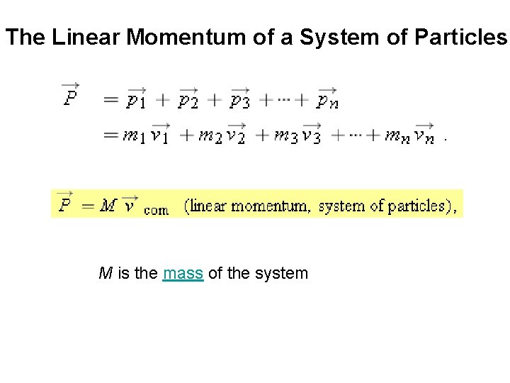 The Linear Momentum of a System of Particles M is the mass of the