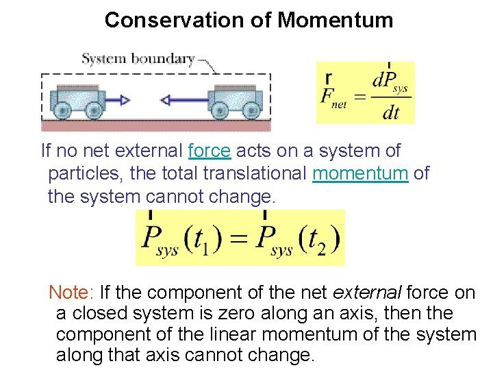  Conservation of Momentum If no net external force acts on a system of