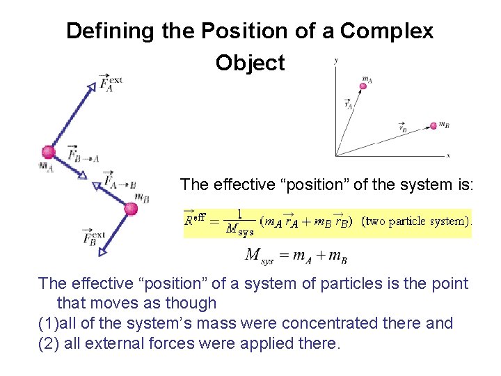 Defining the Position of a Complex Object The effective “position” of the system is: