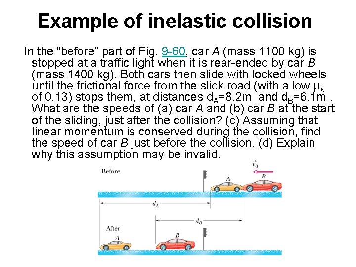 Example of inelastic collision In the “before” part of Fig. 9 -60, car A