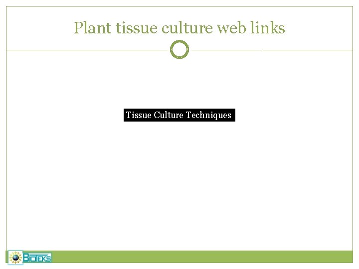 Plant tissue culture web links Tissue Culture Techniques 