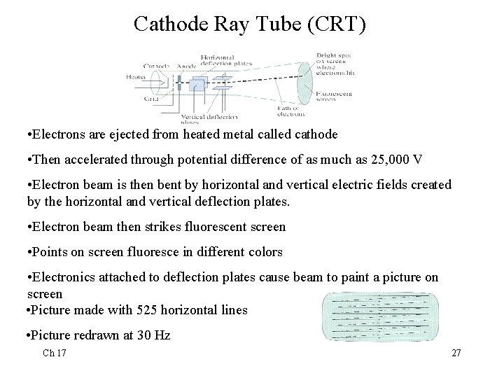 Cathode Ray Tube (CRT) • Electrons are ejected from heated metal called cathode •
