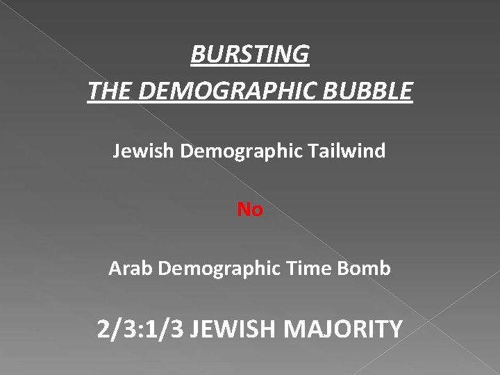 BURSTING THE DEMOGRAPHIC BUBBLE Jewish Demographic Tailwind No Arab Demographic Time Bomb 2/3: 1/3