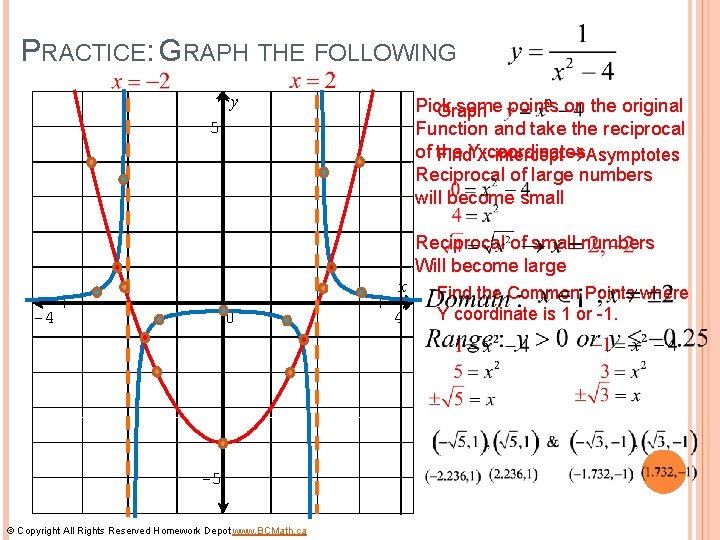 PRACTICE: GRAPH THE FOLLOWING y Pick some points on the original Graph Function and