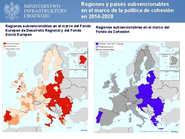 Regiones y países subvencionables en el marco de la política de cohesión en 2014