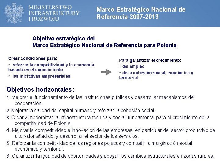 Marco Estratégico Nacional de Referencia 2007 -2013 Objetivo estratégico del Marco Estratégico Nacional de